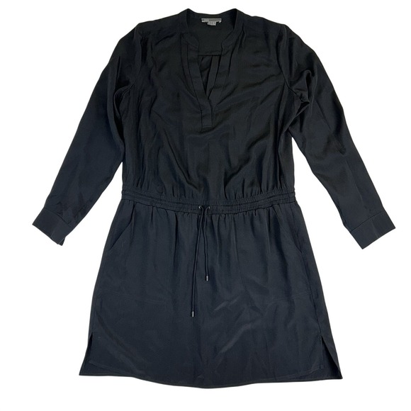 Vince Dresses & Skirts - Vince 100% Silk Long Sleeve Shirt Dress Drawstring Waist w/ Pockets Size 12